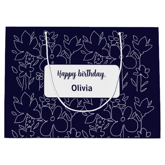 Leuke witte wilde bloemen patroon monogram groot cadeauzakje (Voorkant)