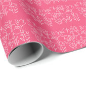 Leuke witte wilde bloemen patroon op roze cadeaupapier (Rol Hoek)