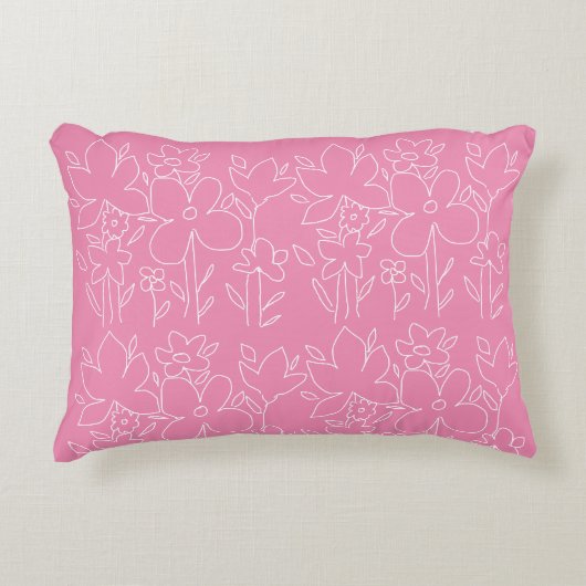Leuke witte wilde bloemen patroon roze accent kussen (Voorkant)