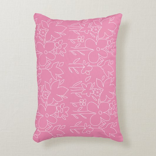 Leuke witte wilde bloemen patroon roze accent kussen (Voorkant(Verticaal))