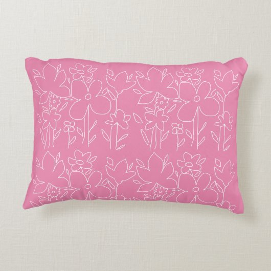 Leuke witte wilde bloemen patroon roze accent kussen (Achterkant)