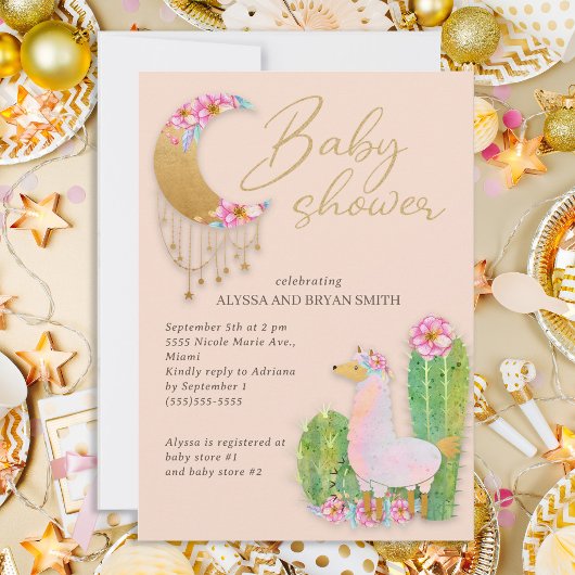 Leuke woestijn Boho Chic Cactus Llama Baby shower Kaart