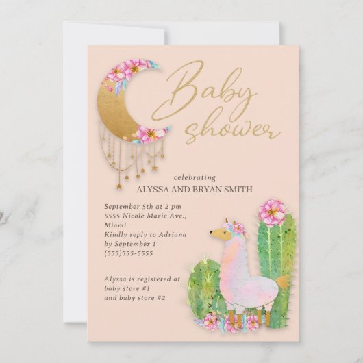 Leuke woestijn Boho Chic Cactus Llama Baby shower Kaart (Voorkant)