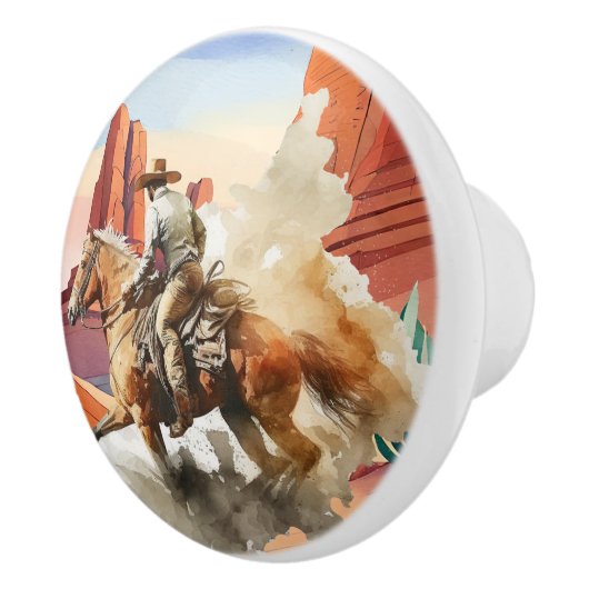 Leuke woestijn cactus paardrijden cowboy keramische knop (Rechts)