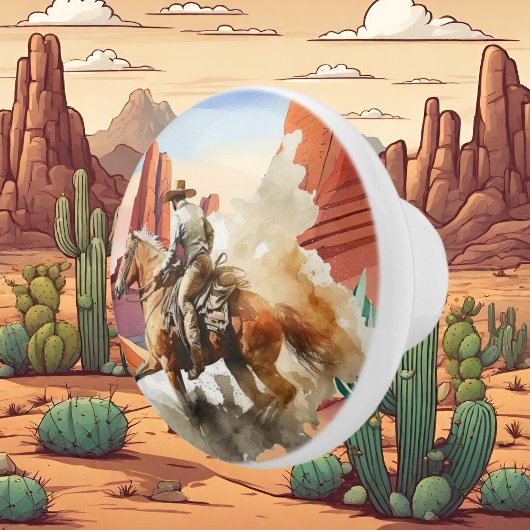 Leuke woestijn cactus paardrijden cowboy keramische knop