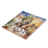 Leuke woestijn cactus paardrijden cowboy tegeltje (Zijkant)