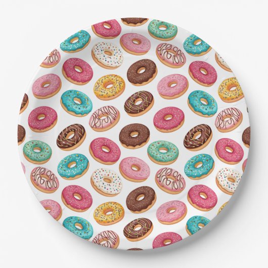 Leuke woestijn zoete donuts illustratie patroon papieren bordje (Voorkant)