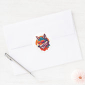 LEUKE WOLF MET ZONNEGLAS. RONDE STICKER (Envelop)