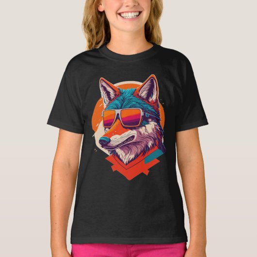 LEUKE WOLF MET ZONNEGLAS. T-SHIRT (Voorkant)