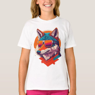 LEUKE WOLF MET ZONNEGLAS. T-SHIRT