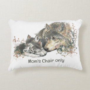 Leuke Wolf Moeder met "Moeders Stoel Alleen" Accent Kussen