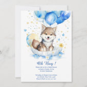 Leuke Wolf Waterverf Jongen Baby shower Uitnodigin Kaart (Voorkant)