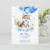 Leuke Wolf Waterverf Jongen Baby shower Uitnodigin Kaart (Staand voorkant)