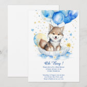 Leuke Wolf Waterverf Jongen Baby shower Uitnodigin Kaart (Voorkant / Achterkant)