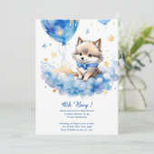 Leuke Wolf Waterverf Jongen Baby shower Uitnodigin Kaart (Staand voorkant)