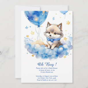 Leuke Wolf Waterverf Jongen Baby shower Uitnodigin Kaart