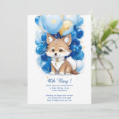 Leuke Wolf Waterverf Jongen Baby shower Uitnodigin Kaart (Staand voorkant)