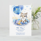 Leuke Wolf Waterverf Jongen Baby shower Uitnodigin Kaart (Staand voorkant)