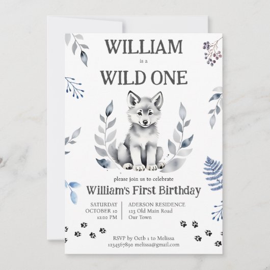 Leuke wolf welp wild een bosrijke verjaardagsfeest kaart (Voorkant)