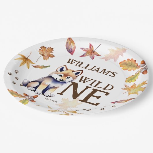Leuke wolf welp wild een bosrijke verjaardagsfeest papieren bordje (Gekanteld)