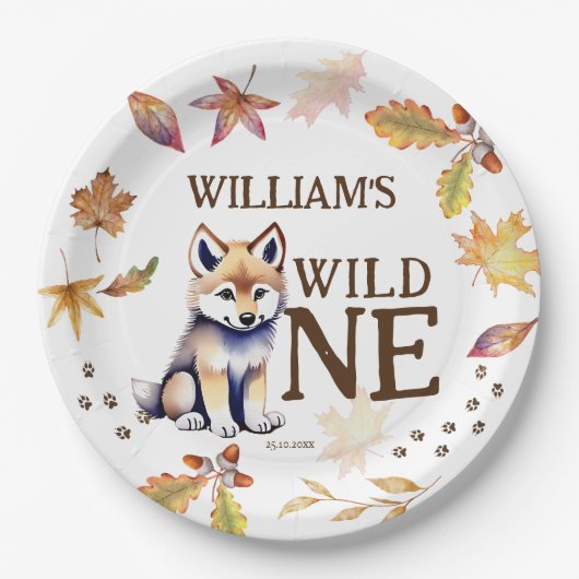Leuke wolf welp wild een bosrijke verjaardagsfeest papieren bordje (Voorkant)