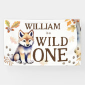 Leuke wolf welp wild een bosrijke verjaardagsfeest spandoek (Horizontaal)