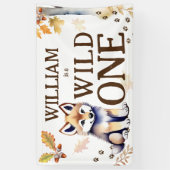 Leuke wolf welp wild een bosrijke verjaardagsfeest spandoek (Verticaal)