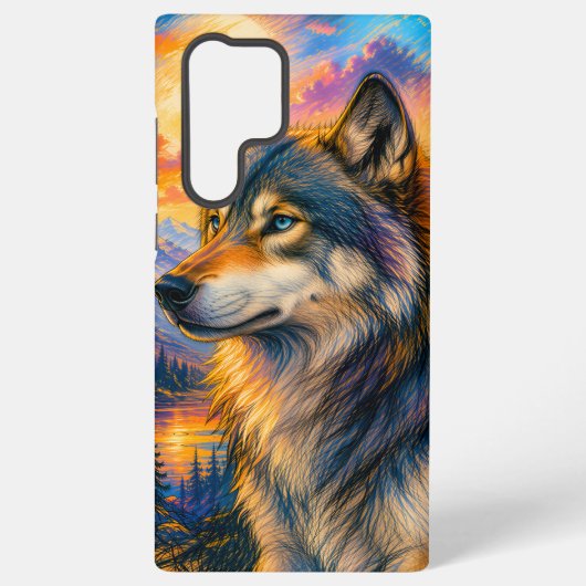 Leuke Wolf Zonsondergang Samsung Hoes Galaxy Hoesje (Achterkant)
