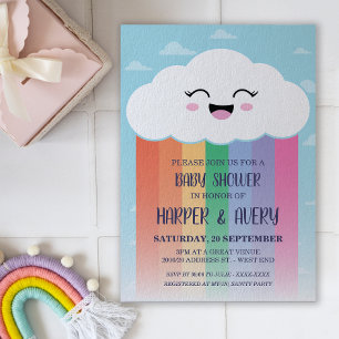 Leuke Wolk en Regenboog Baby shower Kaart