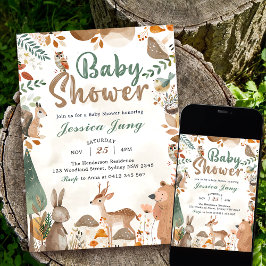 Leuke Woodland Animals Baby shower Party Kaart
