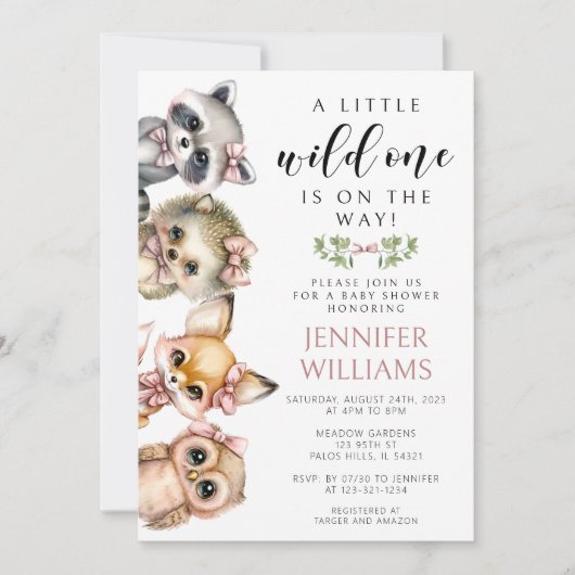 Leuke Woodland dieren meisje roze baby shower Kaart (Voorkant)