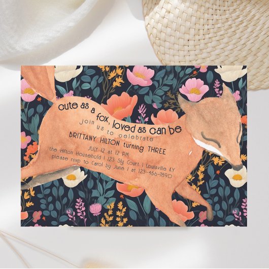 Leuke Woodland Fox Waterverf Bloemen 3e Verjaardag Kaart