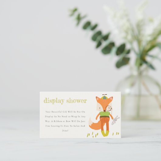 Leuke Woodland Fun Fox Display Douche Baby shower Informatiekaartje (Staand voorkant)