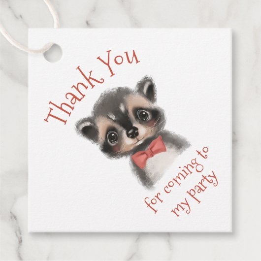 Leuke Woodland Raccoon in Bow Stropdas Dank je wel Bedankjes Labels (Voorkant)