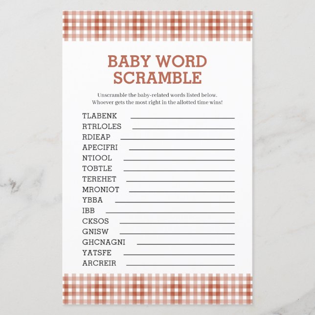 Leuke Woordpuzzel Baby Shower Spel (Voorkant)