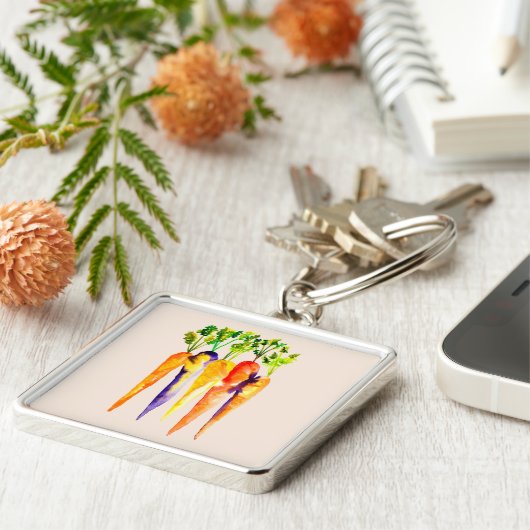 Leuke wortelen waterverf kunst sleutelhanger (Zijkant)