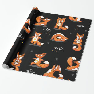 Leuke yoga vossen grappig zwart cadeaupapier