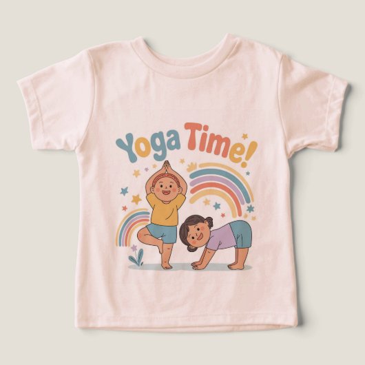 Leuke yogahouding actieve spel kids tee (Design voorkant)
