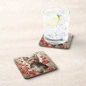 Leuke Yorkshire Terrier Botanische rode papaver Bier Onderzetter (Rechterzijde)