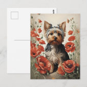 Leuke Yorkshire Terrier Botanische rode papaver Briefkaart (Voorkant / Achterkant)