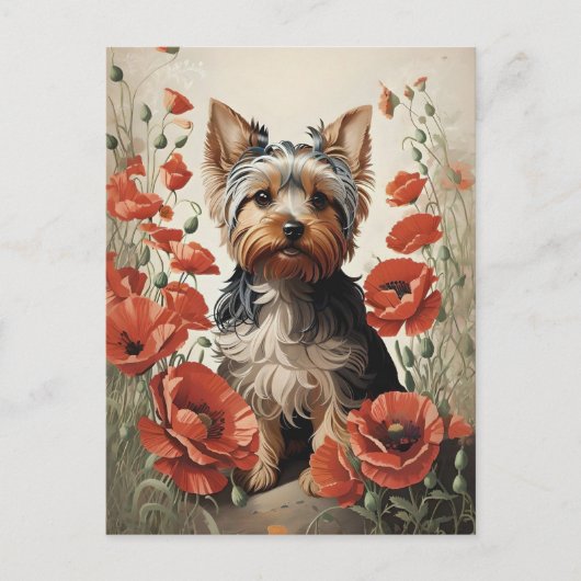 Leuke Yorkshire Terrier Botanische rode papaver Briefkaart (Voorkant)