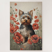 Leuke Yorkshire Terrier Botanische rode papaver Legpuzzel (Verticaal)