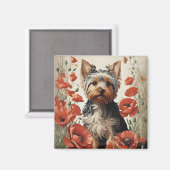 Leuke Yorkshire Terrier Botanische rode papaver Magneet (Voorkant / Achterkant)