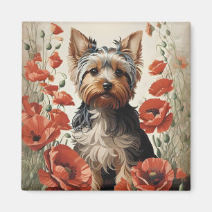 Leuke Yorkshire Terrier Botanische rode papaver Magneet