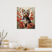Leuke Yorkshire Terrier Botanische rode papaver Poster (Keuken)