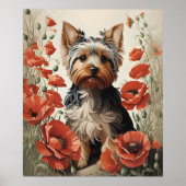 Leuke Yorkshire Terrier Botanische rode papaver Poster (Voorkant)