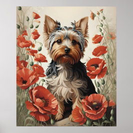 Leuke Yorkshire Terrier Botanische rode papaver Poster