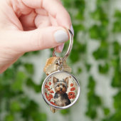 Leuke Yorkshire Terrier Botanische rode papaver Sleutelhanger (Hand)