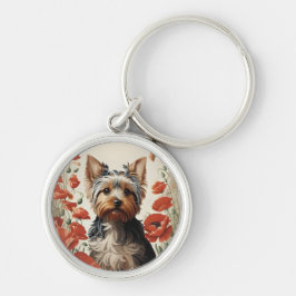 Leuke Yorkshire Terrier Botanische rode papaver Sleutelhanger