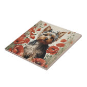 Leuke Yorkshire Terrier Botanische rode papaver Tegeltje (Zijkant)
